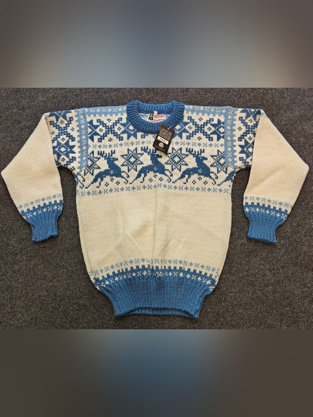 VTG Vossknit Women's Blue/White 100% Norwegian Virgin Wool Sweater NWT/NOS Sz M